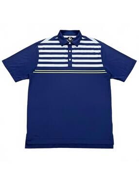 FootJoy FJ Mens Blue Striped Golf Performance Polo Shirt Size Large